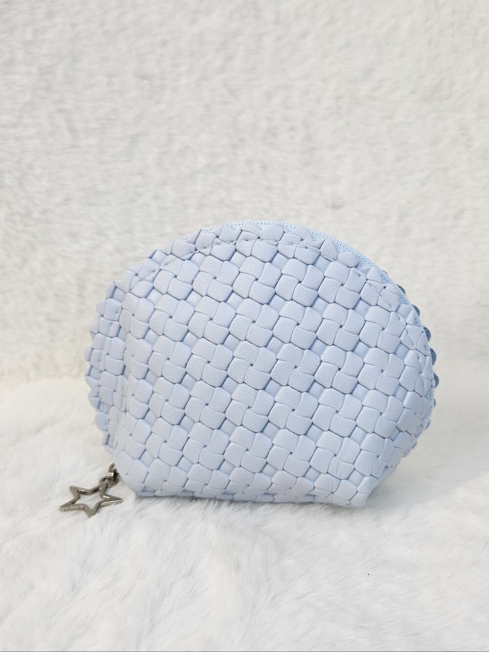 Light Blue Woven Cosmetic Coin Pouch
